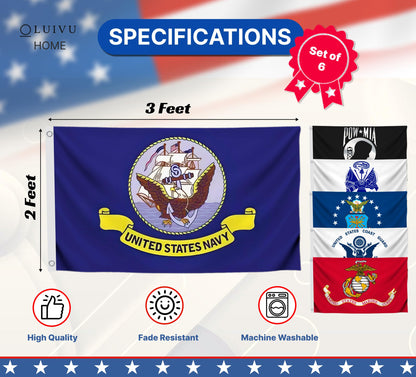 2x3 Feet Single Sided Polyester Military Flags with 2 Grommets Set of Five Branches - Army Flags Set Space Force - Licensed Armed Forces Flag