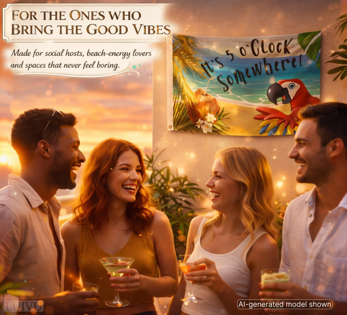 12x18 in It's 5 O'Clock Somewhere Flag – Double-Sided Tropical Bar Banner