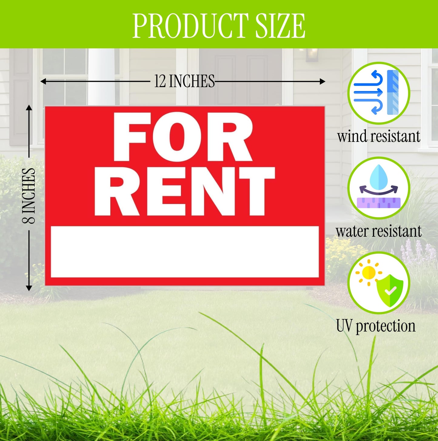 Double Sided Plastic Home for Rent sign - Set of 3 Pieces 12x8 Inch - Yard Sign with Tall Stands for Rentals Home Car Apartment Stores Business