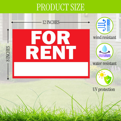 Double Sided Plastic Home for Rent sign - Set of 3 Pieces 12x8 Inch - Yard Sign with Tall Stands for Rentals Home Car Apartment Stores Business