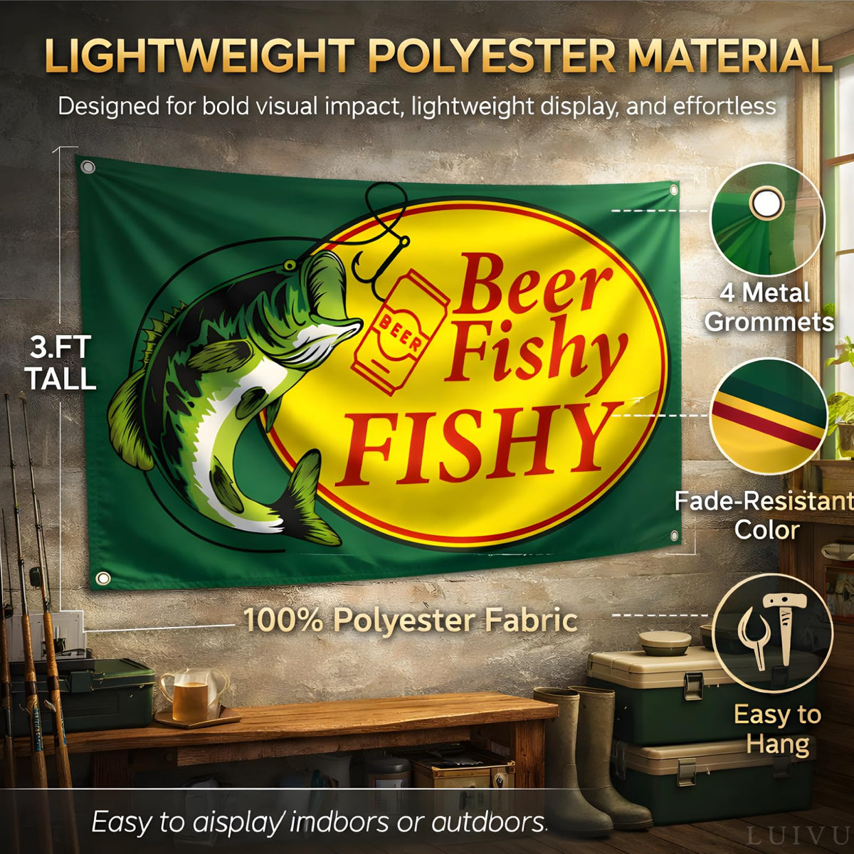 3x5 ft Beer Fishy Fishy Flag – Funny Fishing & Man Cave Banner