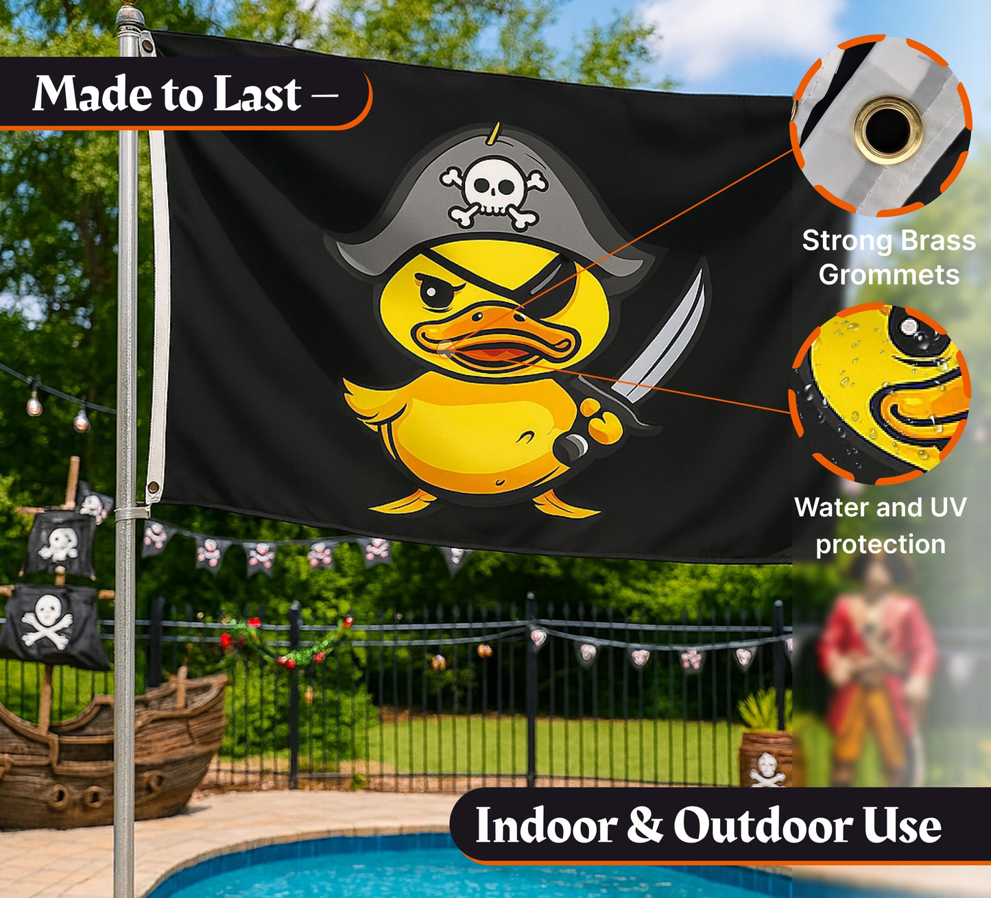 3x5 Feet Pirate Rubber Duck Polyester Flag with Two Brass Grommets - Outside Garden Yard Banner Viking Flag Outdoor Single Sided