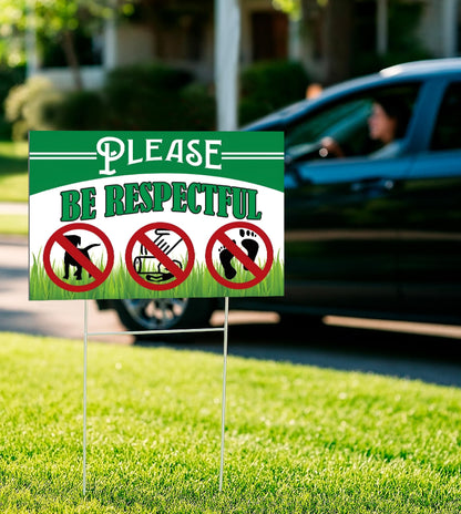 Pack of 3 Be Respectful Dog Plastic Sign 8x12 Inch Double Sided - No Dog Poop Signs for Yard - Pick Up After Your Pet Sign