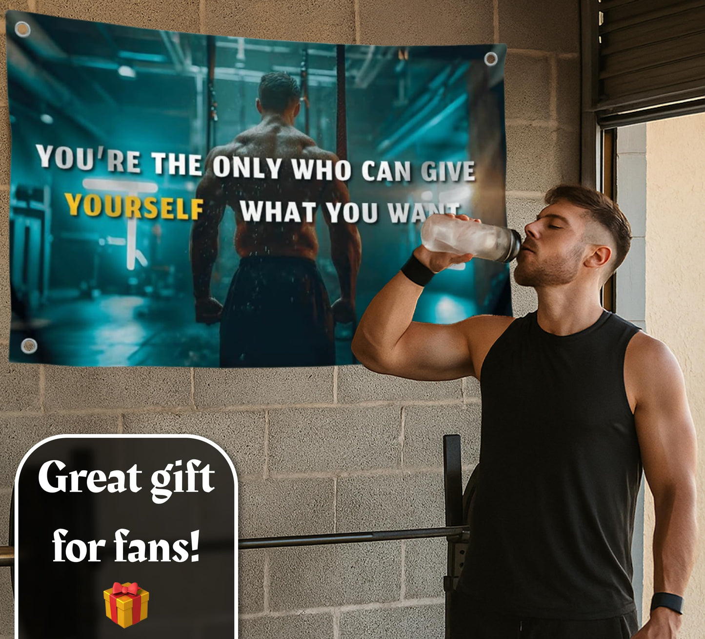 3x5 Feet Motivation Men Polyester Flag You're The Only One Who Can Give Yourself What You Want with with Four Brass Grommets.Gym Banner for Wall Decor