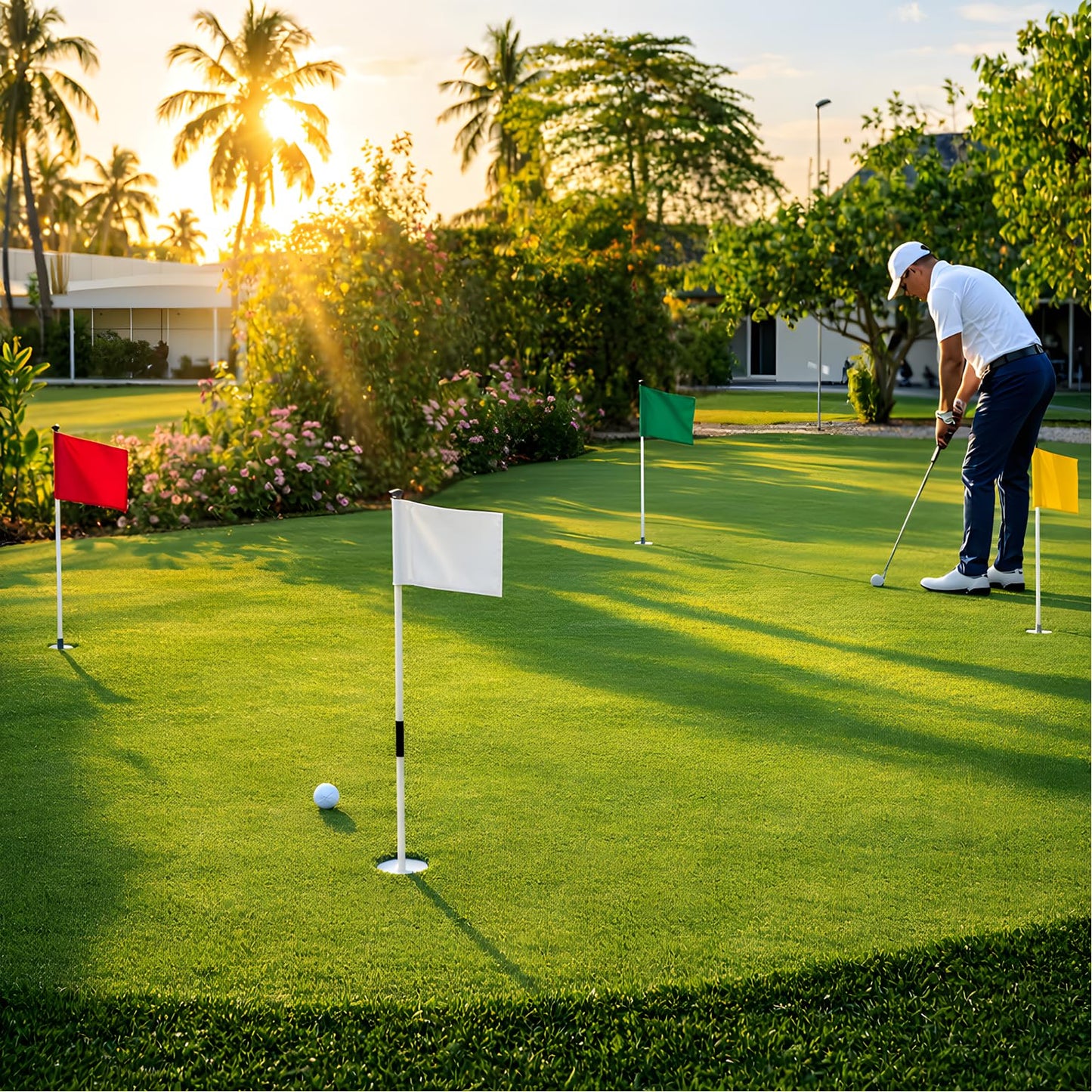 Set of 4 Single Sided 8x6 Inches Solid Golf Polyester Flag - Mini Putting Green Flags for Backyard Practice in 420D Nylon - Small Banner Solids