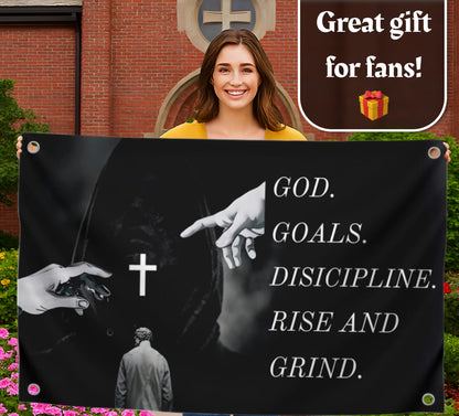3x5 Feet Bible Verses Polyester Flag God. Goals. Discipline Rise and Grind with Four Brass Grommets - God's Discipline Flags for Wall Decoration
