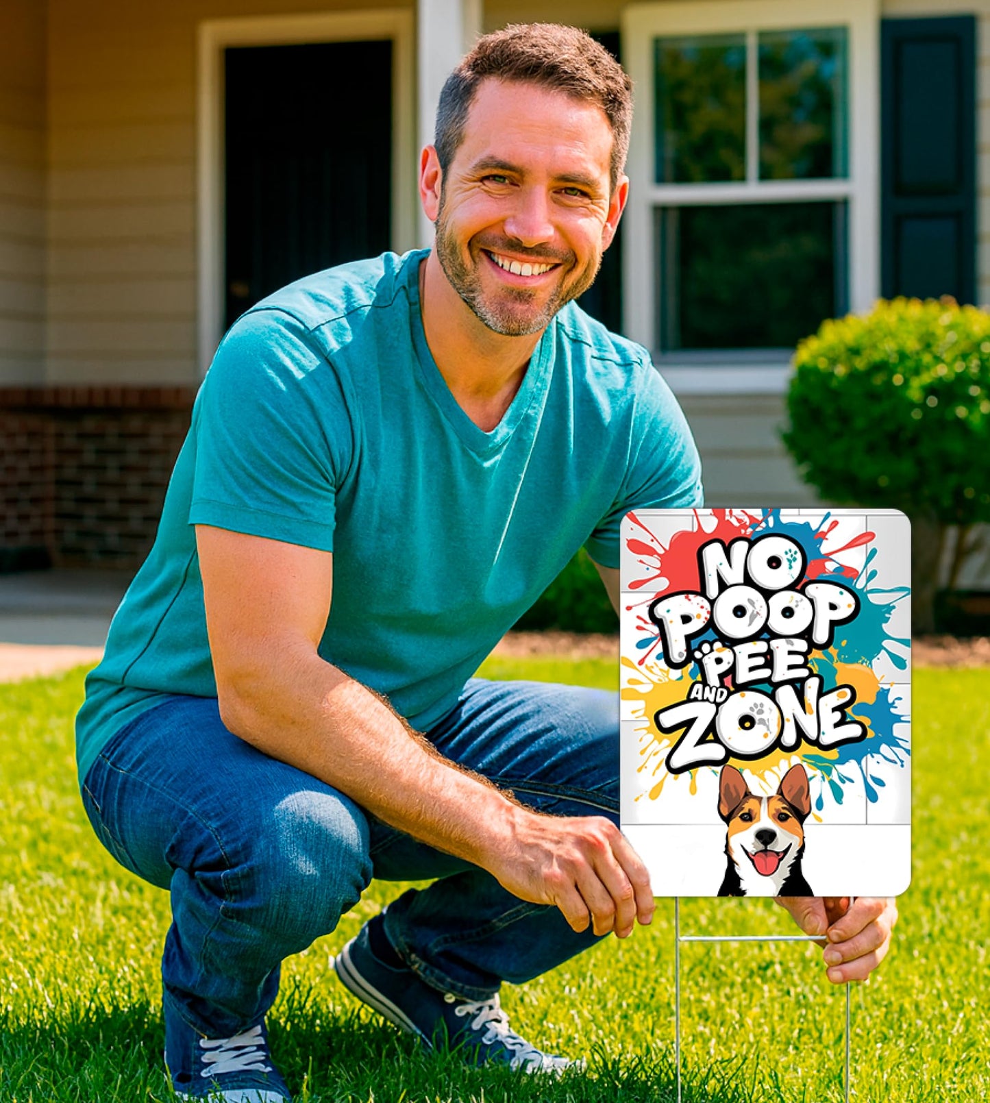 Set of 3 Double Sided 12x8 Inches Plastic Sign "No Poop and Pee Zone" With H-Stakes