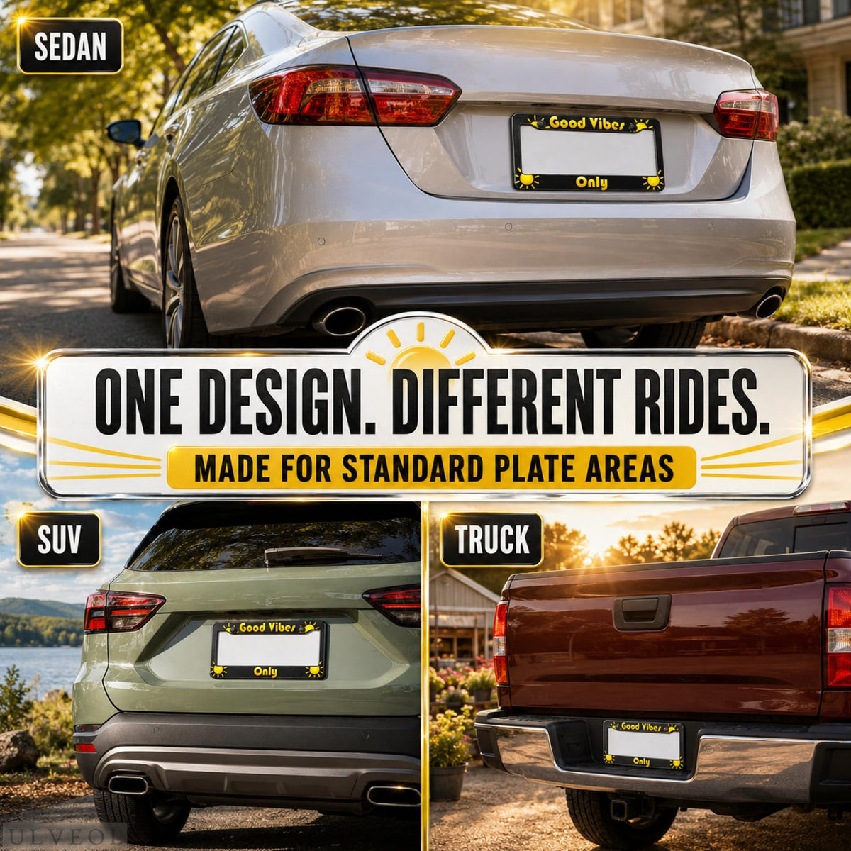 6x12 in Good Vibes Only Sunshine License Plate Frame – Black & Yellow