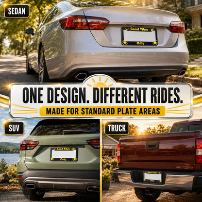 6x12 in Good Vibes Only Sunshine License Plate Frame – Black & Yellow
