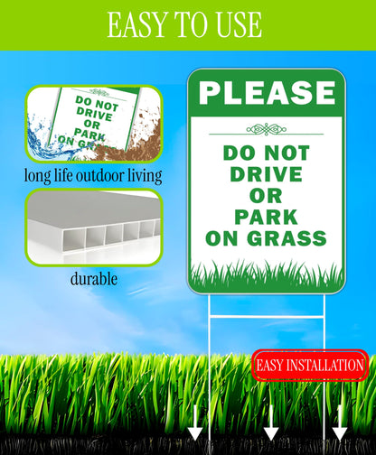 6X 12x8 Inches Please Do Not Drive Park On Grass Double sided Signs with Stakes Plastic Street, Road No Parking Sign With H-Stakes