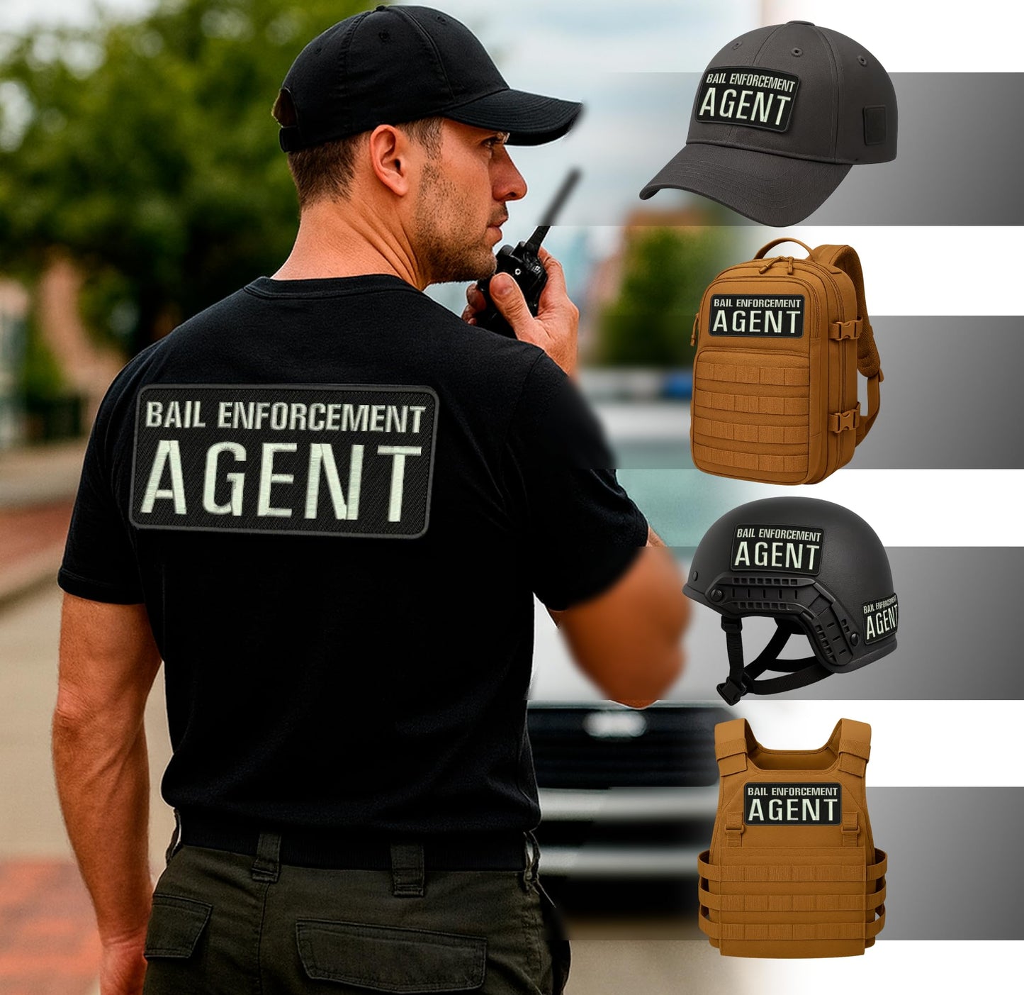 Set of 2 Bail Patches for Enforcement Agent 4x10 and 2x5 Inches - Black and Silver Patch with Hook On Back - Quality Embroidery Patches for Jacke