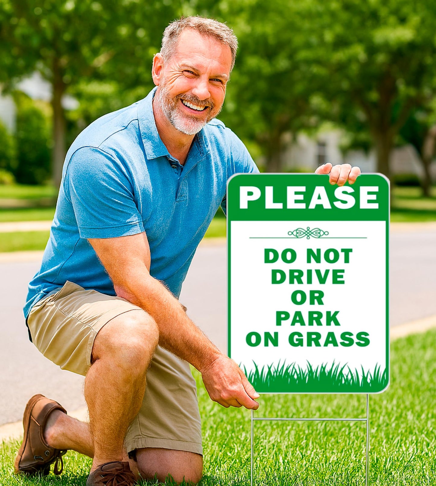6X 12x8 Inches Please Do Not Drive Park On Grass Double sided Signs with Stakes Plastic Street, Road No Parking Sign With H-Stakes