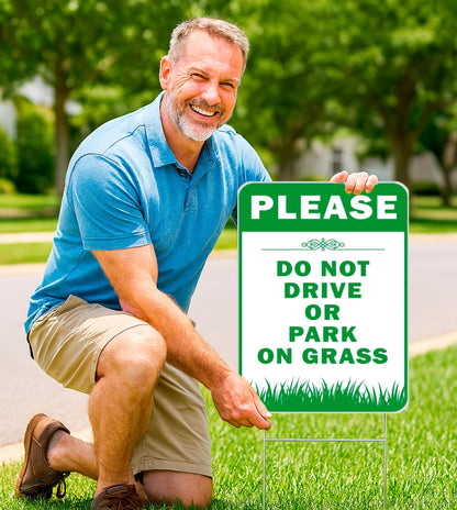 6X 12x8 Inches Please Do Not Drive Park On Grass Double sided Signs with Stakes Plastic Street, Road No Parking Sign With H-Stakes