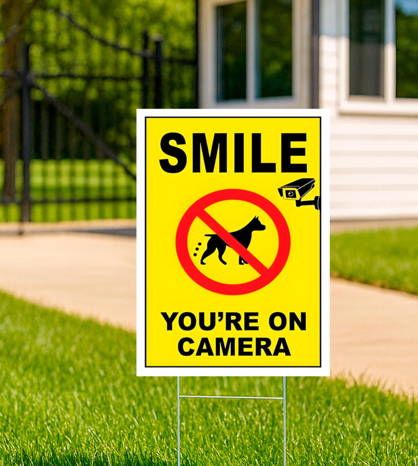 3-Pack 12x8 Inch Smile Your on Camera Signs with Stakes – Outdoor Lawn Protection No Trespassing, Video Surveillance Home Security Yard Plastic Signs