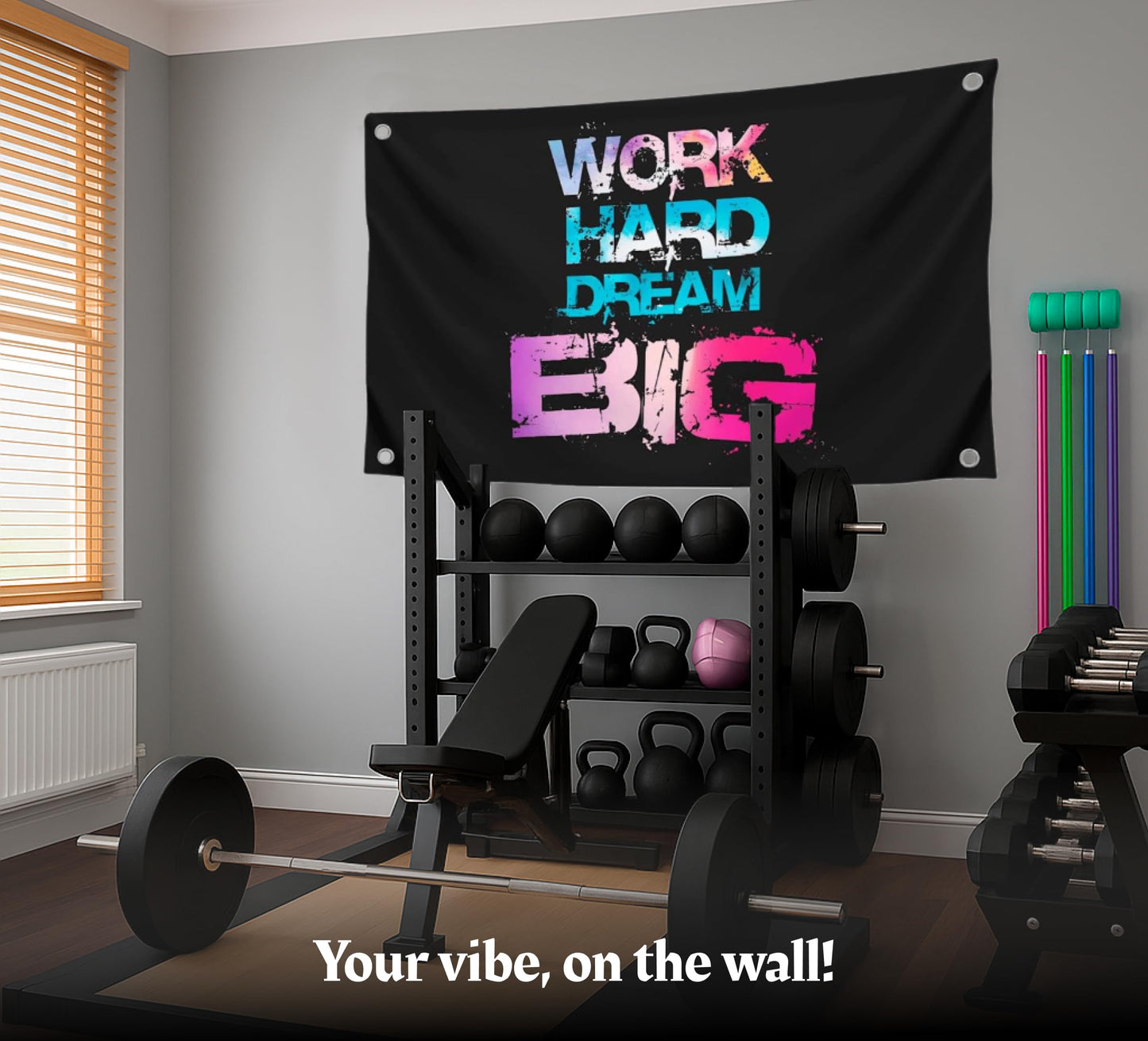 3x5 Feet Black Motivation Quoted Polyester Flag "Work Hard Dream Big" with Four Brass Grommets - Large Motivational Quote Wall Flag for Home Gym Decor