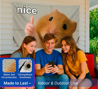 3x5 Feet Funny Flag Picture of Hamster with Inscription "Nice" Four Brass Grommets - Single Sided Cool Banner for Room - Funny Polyester Tapestry
