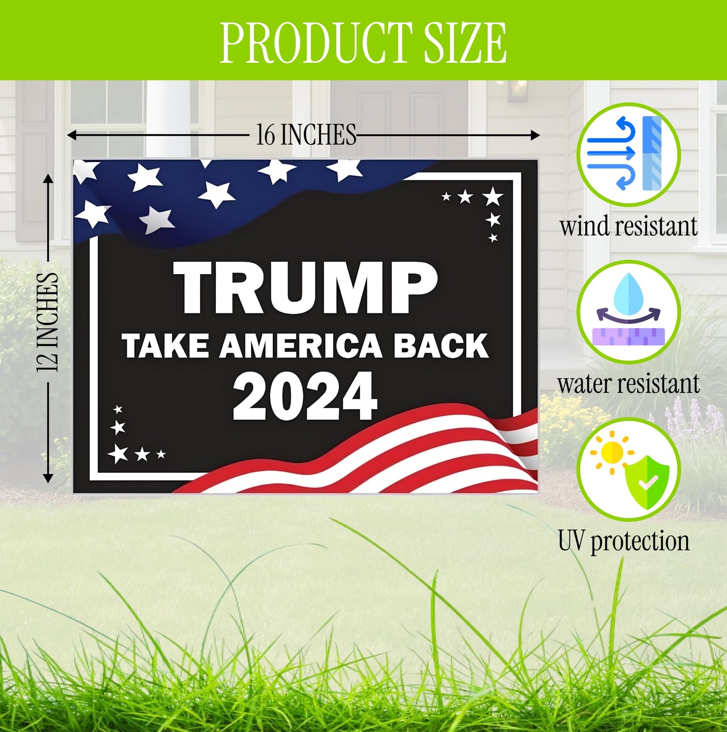 Pack of 3 2024 Yard Plastic Sign - 12x16 Coroplast Donald 2024 Yard Sign With H-Stakes Double Sided - President Take America Back