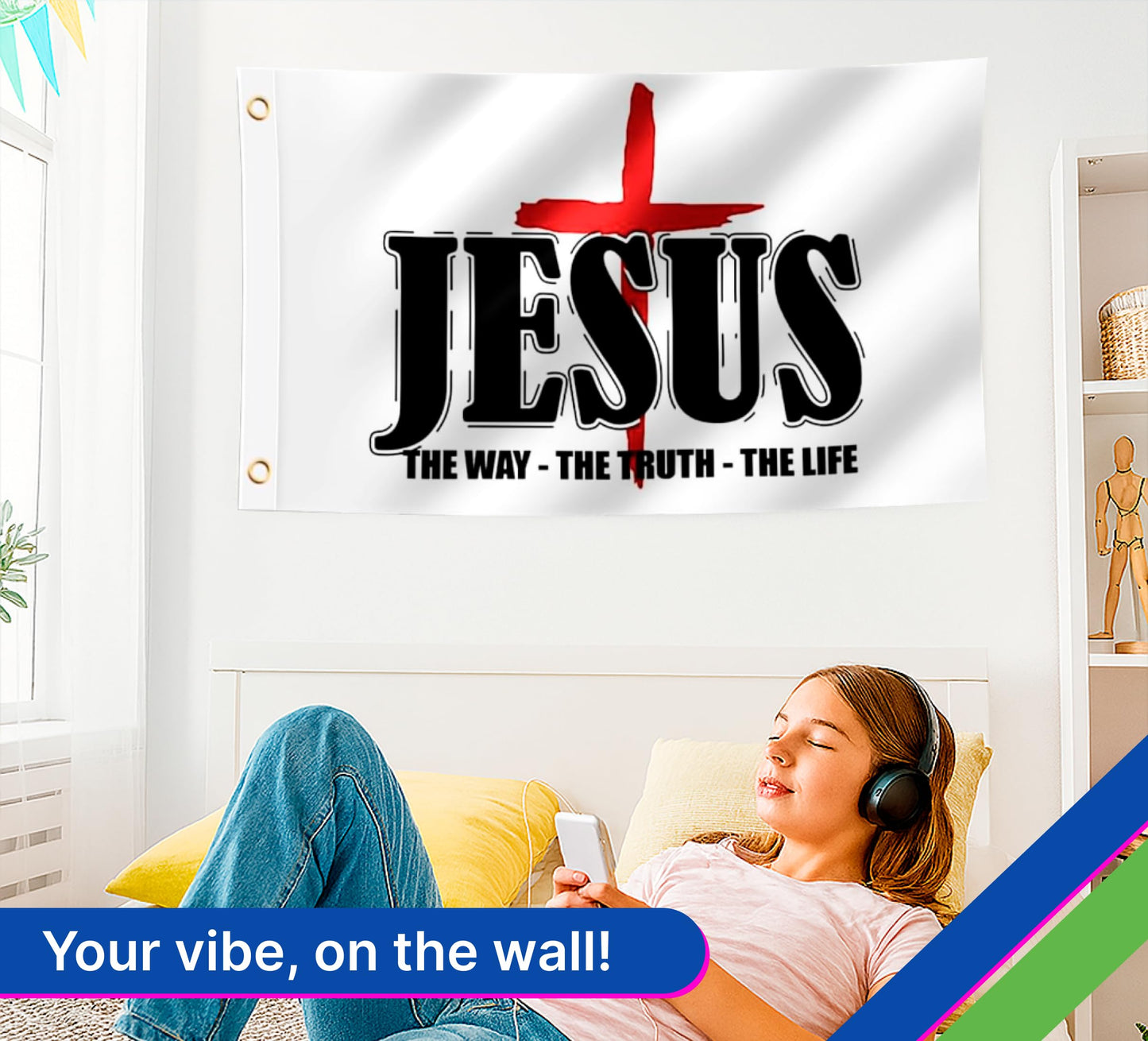 3x5 Ft Jesus The Way Truth Life Polyester Flags Without a Flagpole - American Single Sided Flags for Outside with 2 Grommets