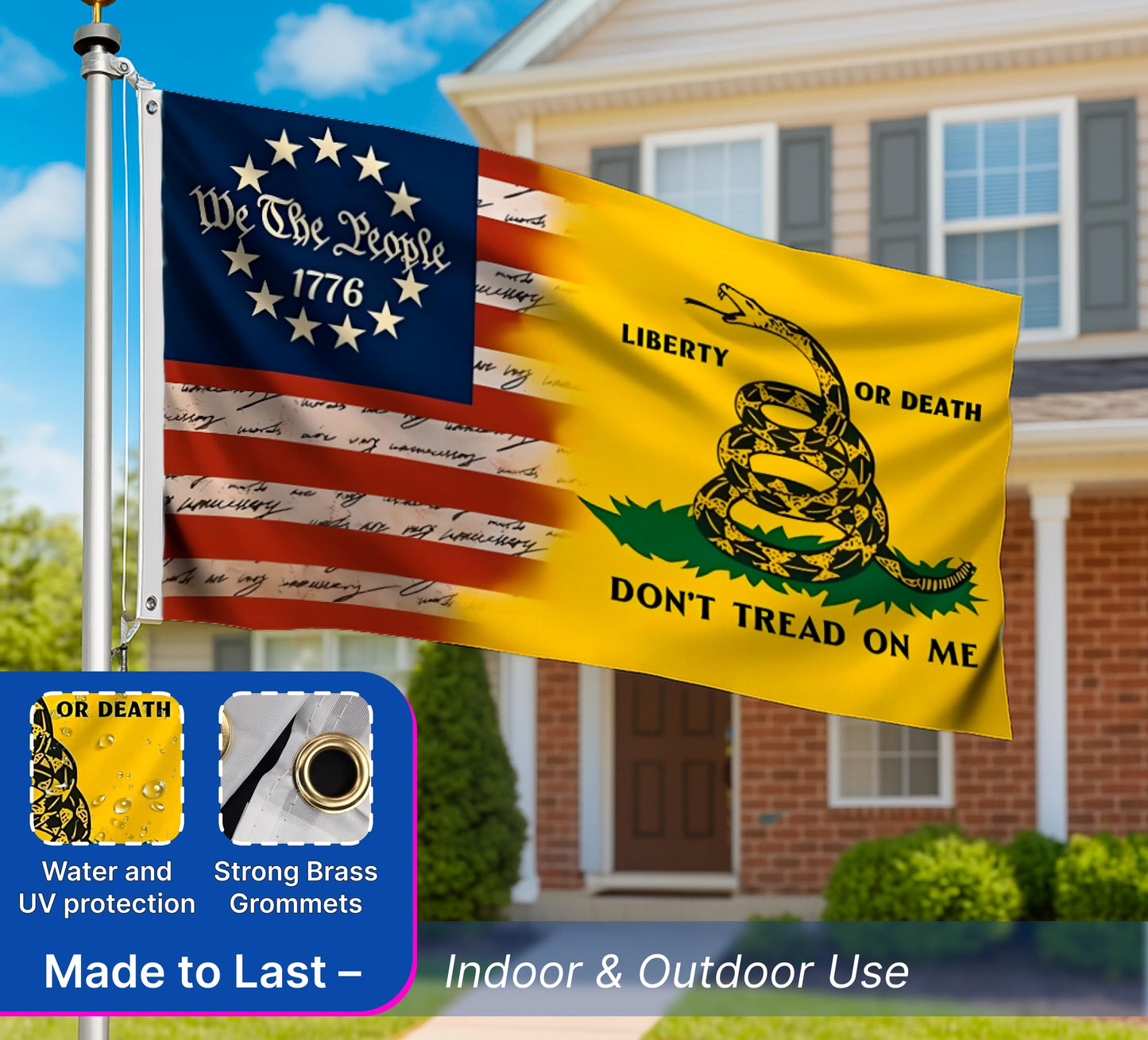 3x5 Ft Dont Tread on Me Flag - We The People 1776 American Single Sided Flags with 2 Grommets for Outside/Inside - House Yard Holiday Decor Banner