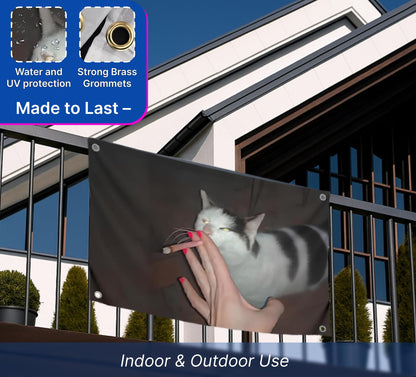 3x5 Ft Funny Cat Smoking Meme Flag - Polyester Banner with Four Brass Grommets - Single Sided Silly Wall Tapestry Poster for College Dorm Boys