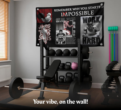 3x5 Feet Motivational Gym Polyester Flag "Remember Why You Started" with Four Brass Grommets - Schwarzenegger Banner for Gym.Work Hard Wall Decoration