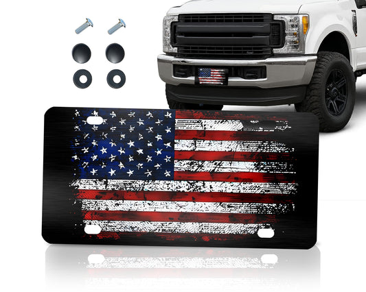 Personalized Vintage American Flag License Plate Frame - Personalise USA Flag Car Front Stainless Steel.Metal Standart Cars USA,Canada Frame for Front