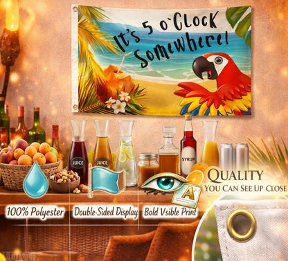 12x18 in It's 5 O'Clock Somewhere Flag – Double-Sided Tropical Bar Banner
