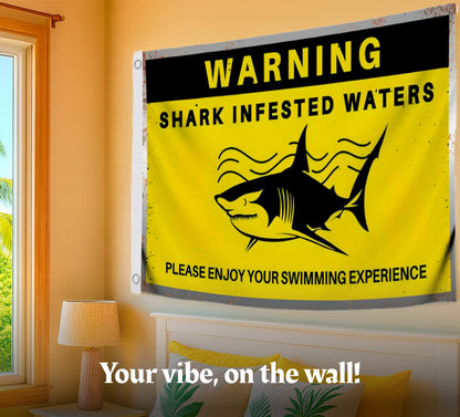 3x5 Ft Warning Shark Infested Waters Polyester Flags with 2 Grommets - Funny Banners Please Engoy Your Swimming Experience - Fun Single Sided Flag
