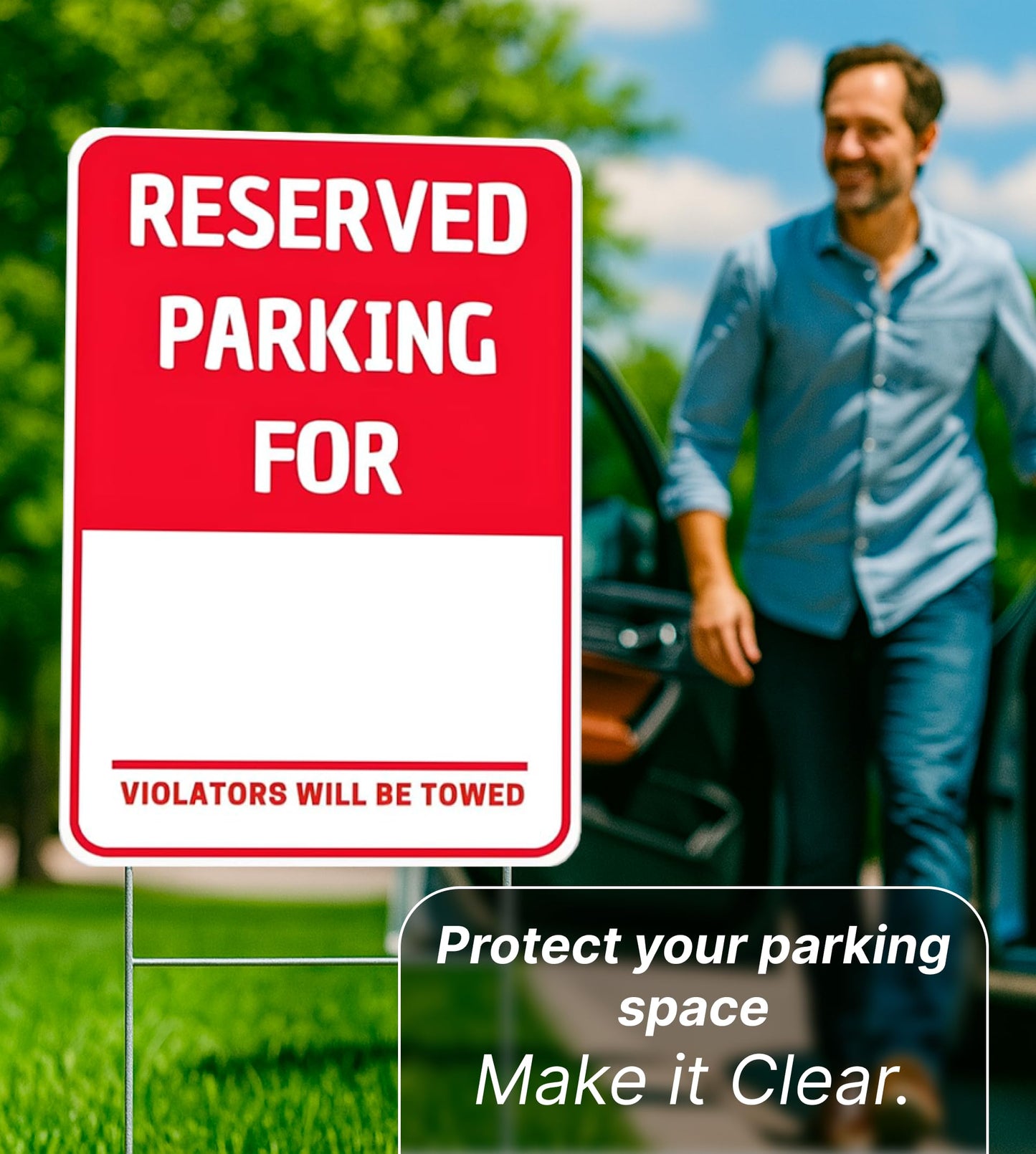 Set of 3 Double Sided 8x12 Inches Reserved Parking Signs with Metal Wire H-Stakes - Plastic Indoor or Outdoor Sign Text Only