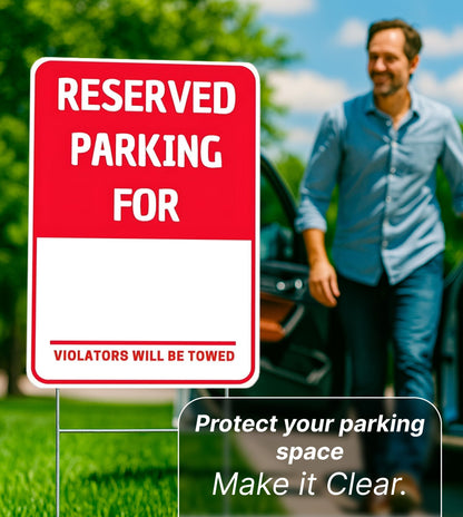 Set of 3 Double Sided 8x12 Inches Reserved Parking Signs with Metal Wire H-Stakes - Plastic Indoor or Outdoor Sign Text Only