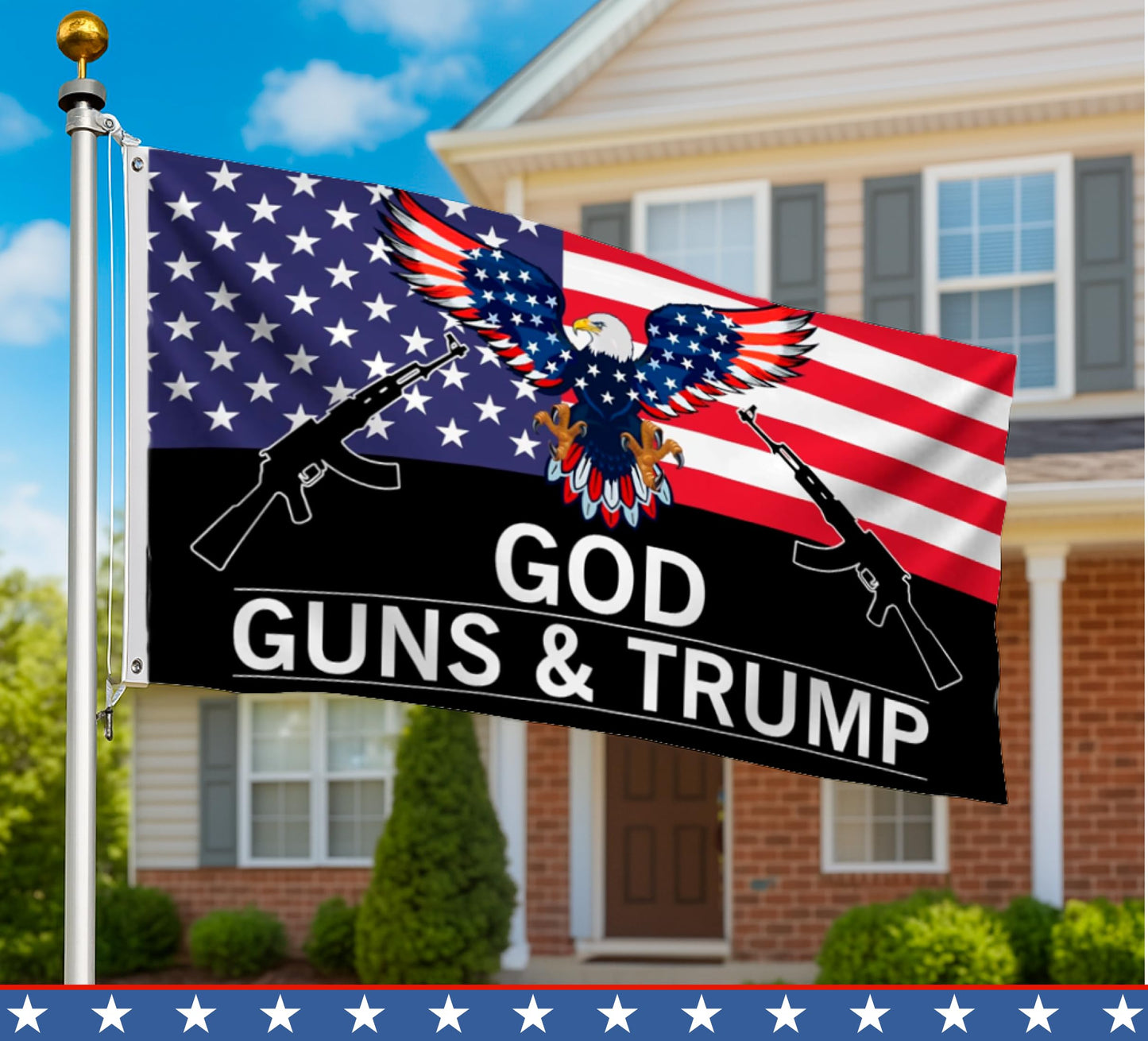 3x5 Feet God Guns And with Two Brass Grommet Polyester Single Sided Flag - US Americans American Eagle Flags. Republican Political Rebel Flags Outdoor