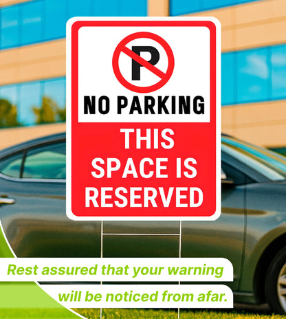 Set of 3 Double Sided 12x16 Inches No Parking This Space Is Reserved Sign with Metal Wire H-Stakes