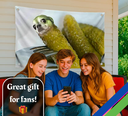 3x5 feet Funny Dog Cucumber Meme Flag with Four Brass Grommets - Single Sided Meme Cool Tapestry Wall Decoration Funny Banner with Animal