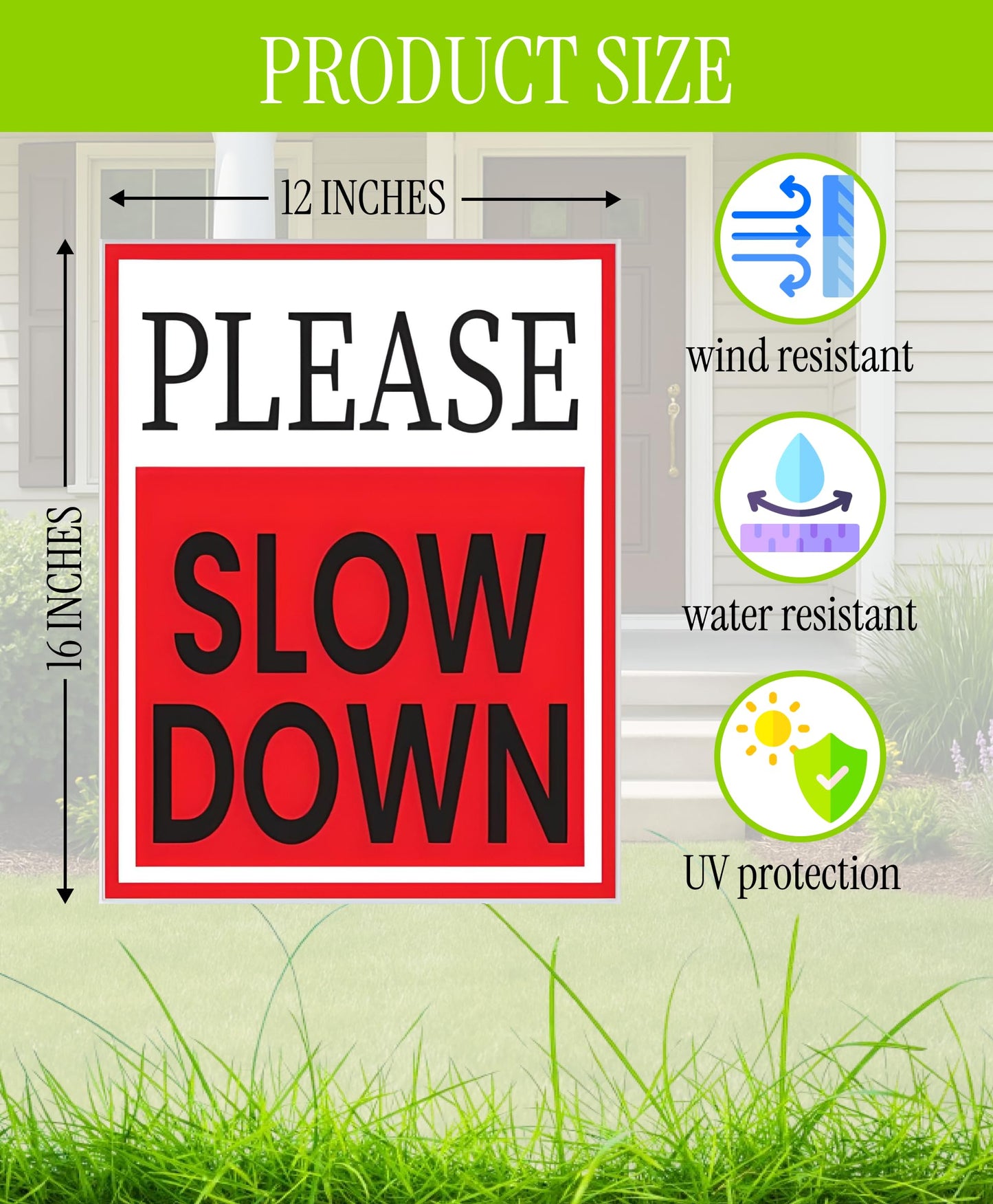 3 Pack 12x16 Double-Sided Please Slow Down Sign with Metal Wire H-Stakes - Children At Play Safety signs for Street Plastic Signs