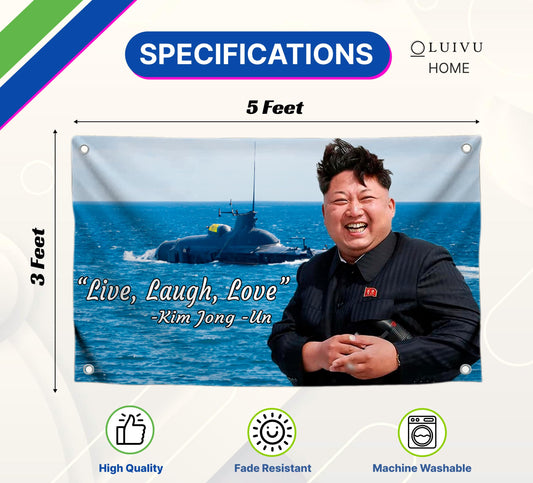 3x5 Feet Kim Jong Un Polyester Flag Live Laugh Love with 4 Grommets - Flags Indoor and Outdoor - Funny American Single Sided Flag Banner
