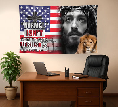 Set of 3 Christian Polyester Flags 3x5 Feet with 4 Brass Grommets - Christian Jesus American Flags for Outside or Inside. Americane Flag Lion of Judah