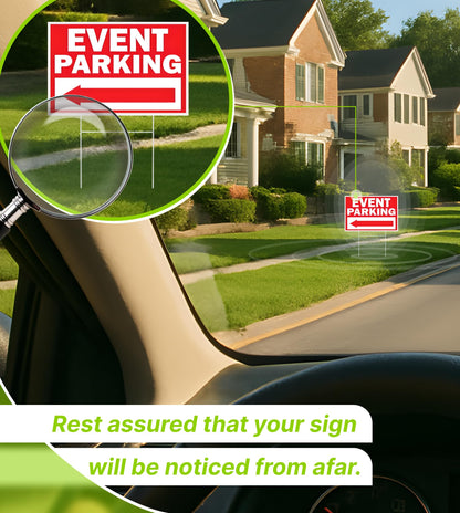 Double Sided Event Parking Sign with Metal H-Shaped Stakes - Post with Arrows Right Outdoor 12x8 Corrugated Plastic - Road Traffic Signs for Events