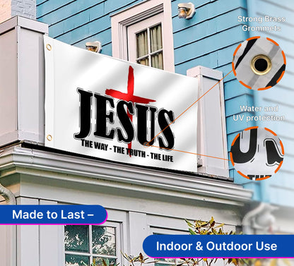 3x5 Ft Jesus The Way Truth Life Polyester Flags Without a Flagpole - American Single Sided Flags for Outside with 2 Grommets
