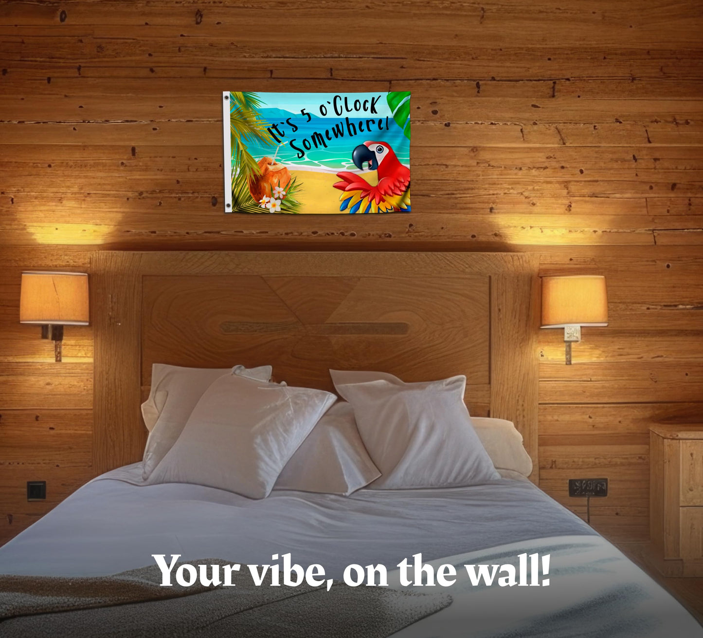 12x18 Inches It's 5 o'Clock Somewhere Polyester Flag - Double Sided Five O'clock Flags with Two Brass Grommets - Tropical Summer Beach Drinking