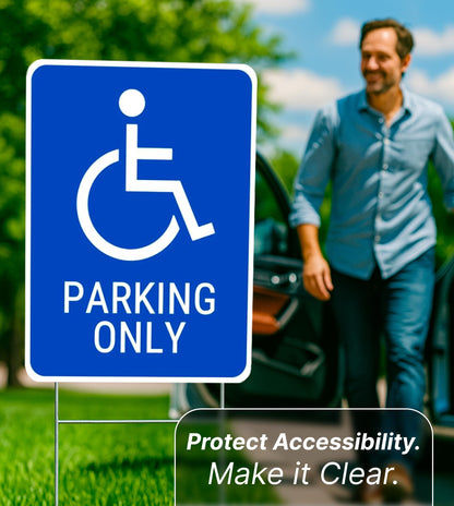 Set of 3 Double Sided 12x16 Inches Reserved Parking Signs for Handicapped Only with Metal Wire H-Stakes