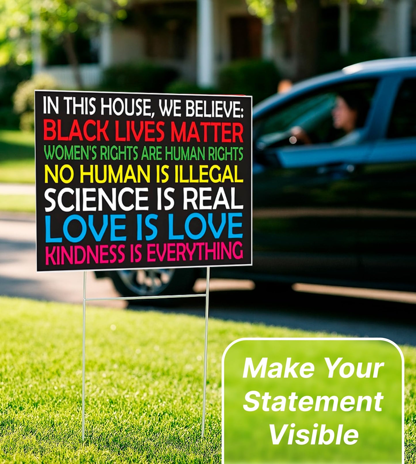 Black Lives Matter Yard Sign Double sided 12" x 18" inches with H Metal Stake - In This House We Believe Yard Sign for Home Décor