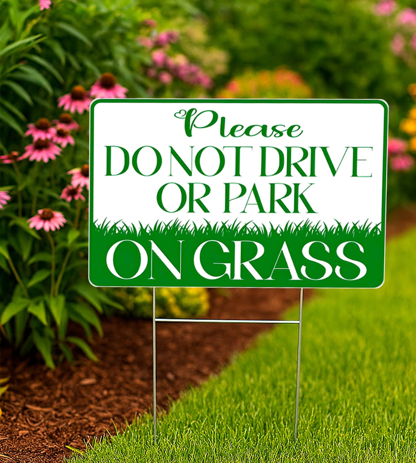 8x12 inch 6X Please Do Not Drive or Park on Grass Yard Plastic Sign With H-Stakes