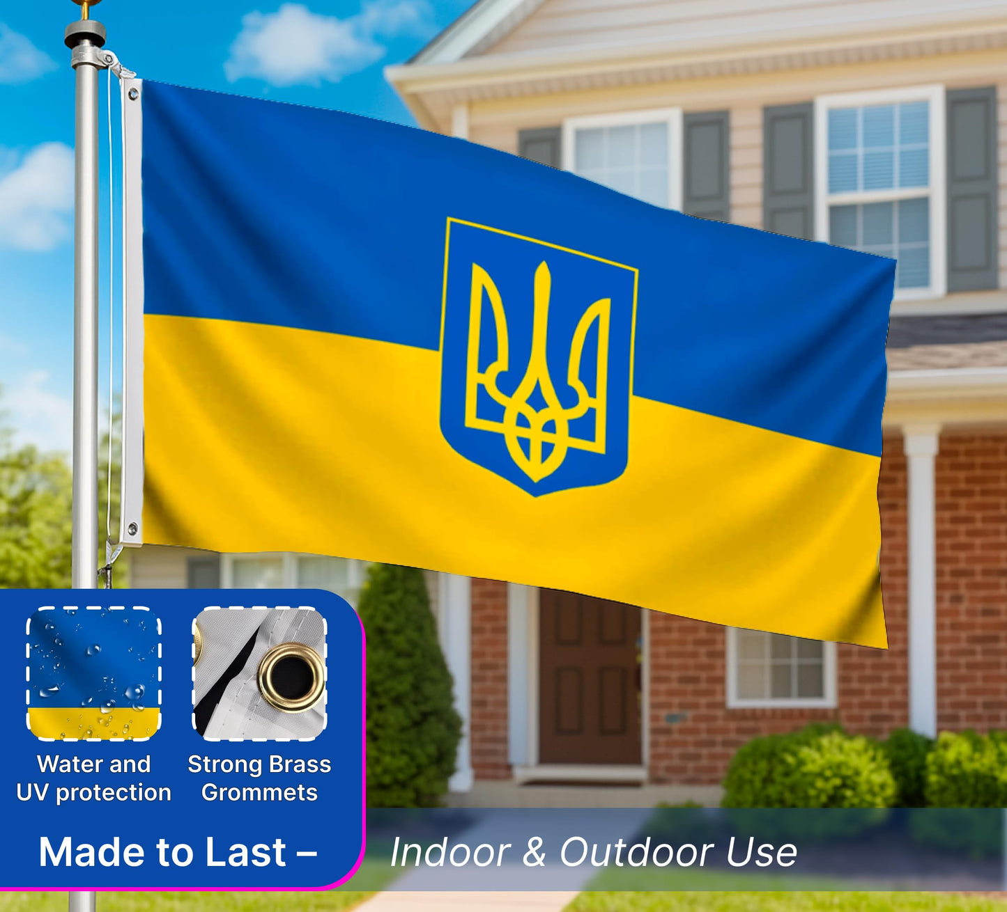 3x5 Feet Ukrainian Coat of Arms Single Sided Flag with Two Brass Grommets - Polyester Country Flag for Indoor or Outdoor. Ukraine Flags for House Yard