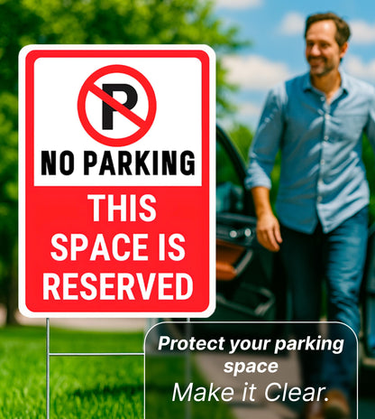 Set of 3 Double Sided 12x16 Inches No Parking This Space Is Reserved Sign with Metal Wire H-Stakes