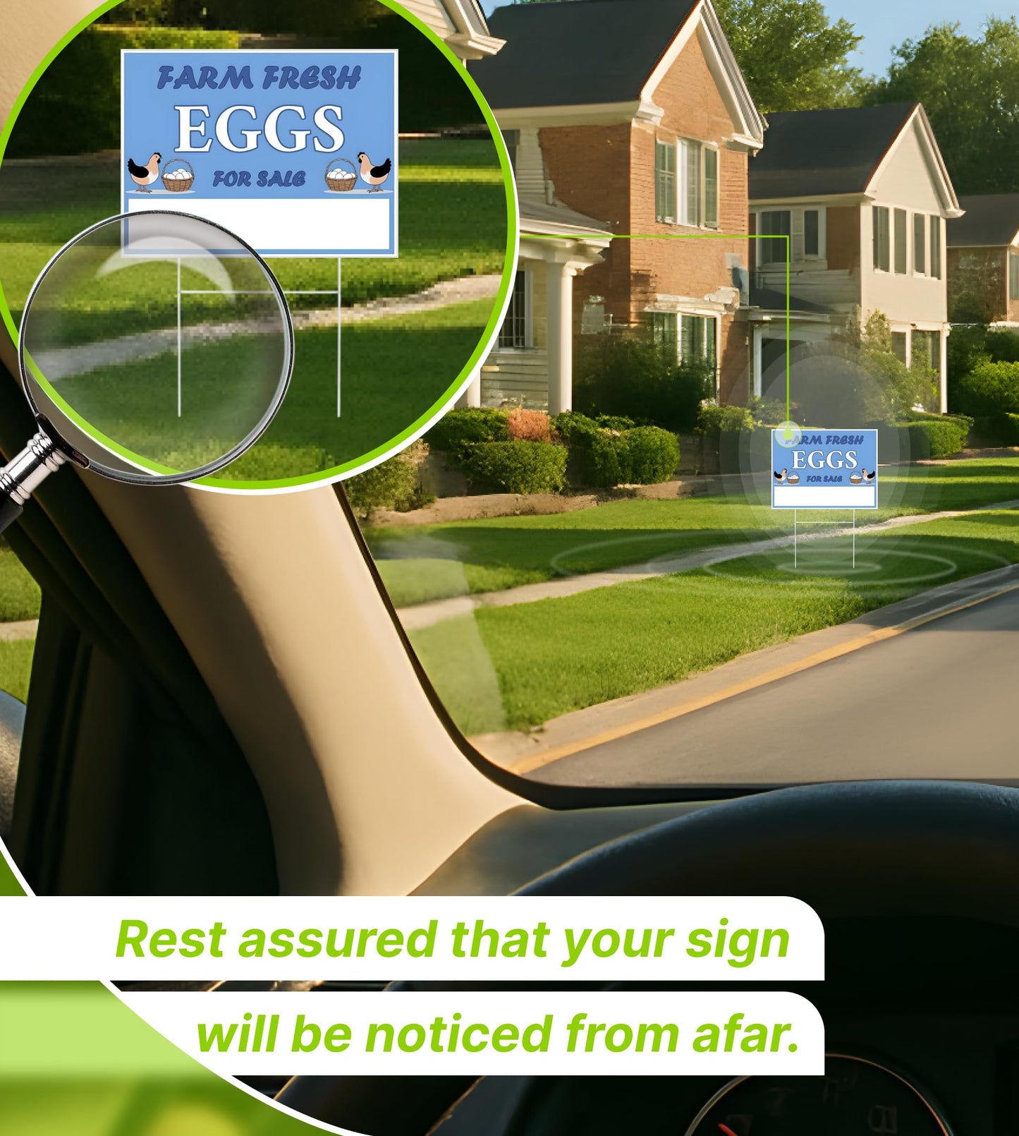 Set of 3 Double Sided 12x16 Inches Farm Fresh Eggs For Sale Sign with Metal H-Stakes