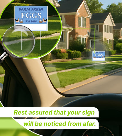 Set of 3 Double Sided 12x16 Inches Farm Fresh Eggs For Sale Sign with Metal H-Stakes