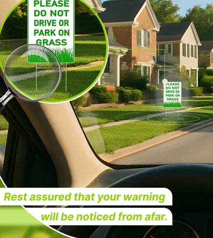 12х8 inch 3X Please Do Not Drive Or Park On Grass Double Sided Plastic Signs with Metal Wire H-Stakes