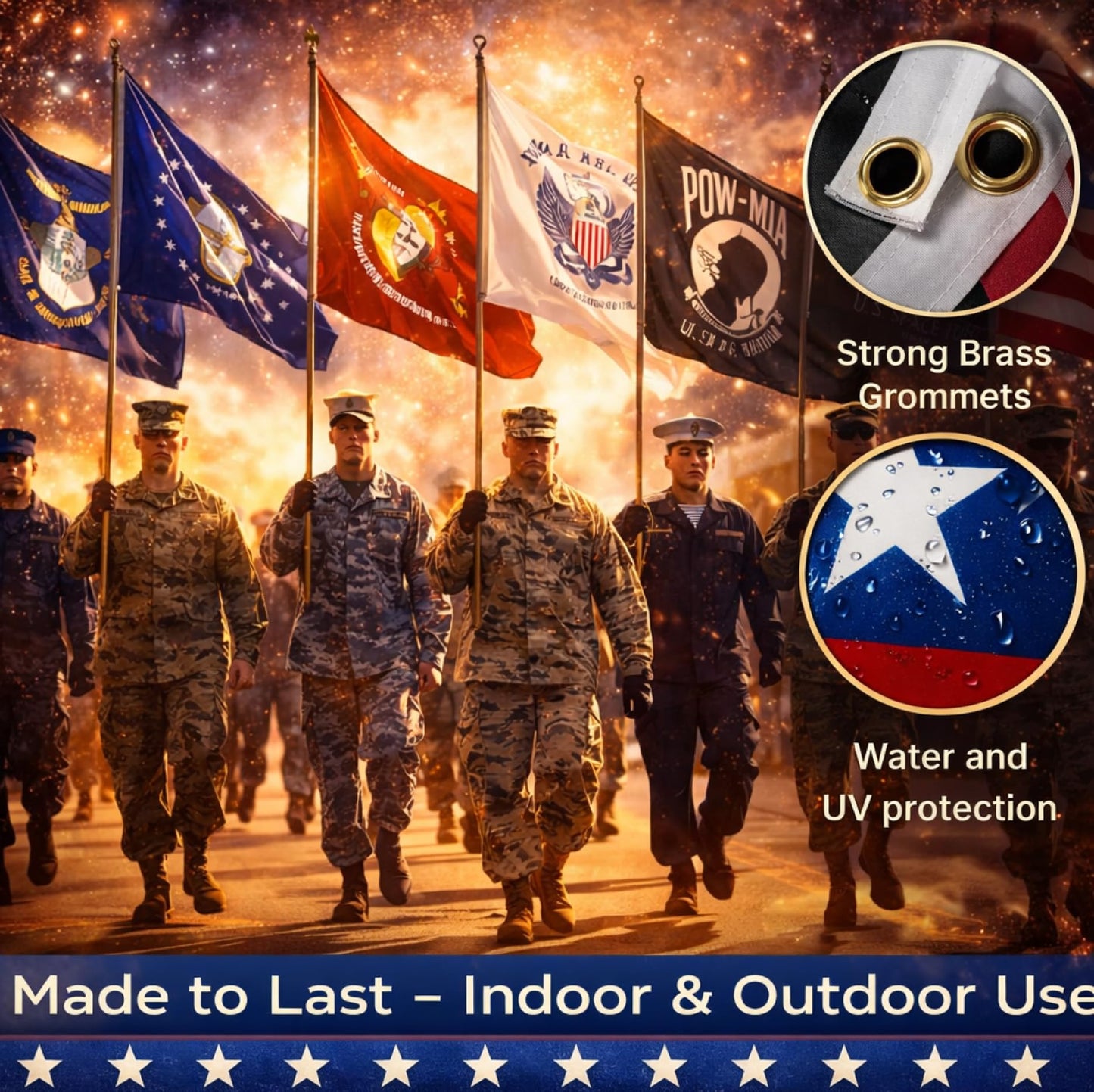 3x5 Feet Set of 7 US Military Flags with 2 Brass Grommets - Air Force Navy USA Coast Guard Marine Corps Army Veteran Banner Flag with Good Value