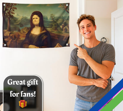 3x5 Ft Polyester Flag with 4 Brass Grommets - Mona Lisa Parody with Round Face - Art Meme Flags - Funny Decoration Poster for Home
