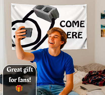 3x5 Ft Single Sided Flag with 4 Brass Grommets - Meme Polyester Flag with an Element of Black Humor "Come Here" - Cool Banner With Ironic Illustration